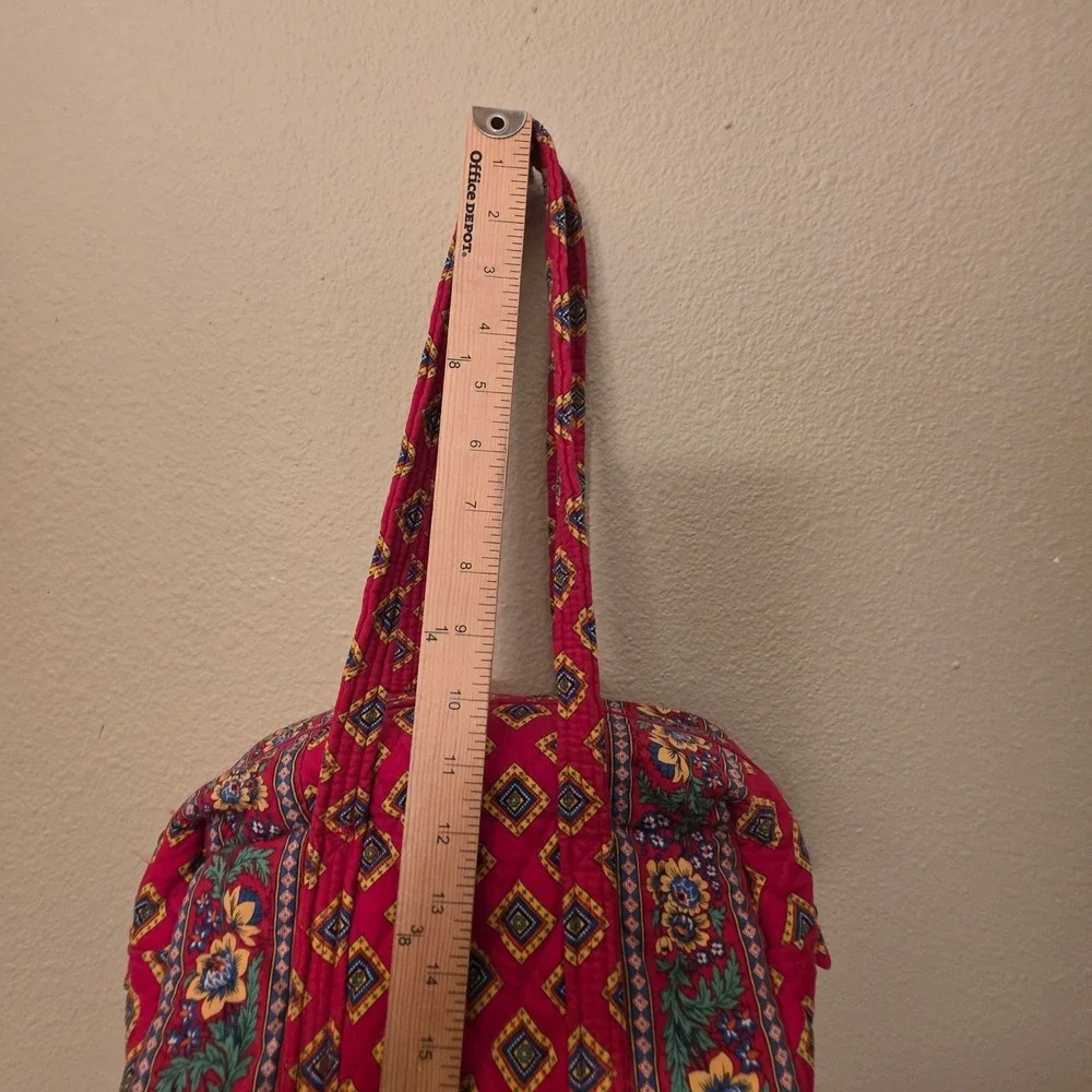 Vera Bradley Vintage Retired Red Floral Geometric Quilted Cotton Barrel Handbag